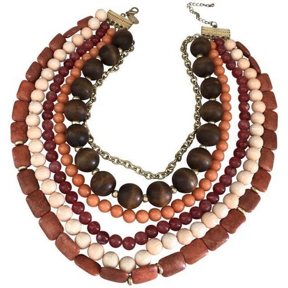 𝅺calypso St. Barth For Target Multi-Strand Beaded Necklace Browns Coral Gold - Picture 2 of 10
